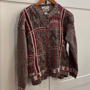 Vintage Knit Cardigan with Geometric Patterns